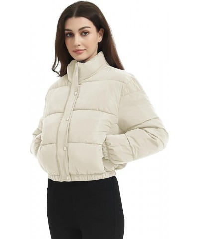 Women's Cropped Puffer Jacket Quilted Coat Baggy Puffer Short Down Outerwear with Pockets Z Beige $14.24 Jackets