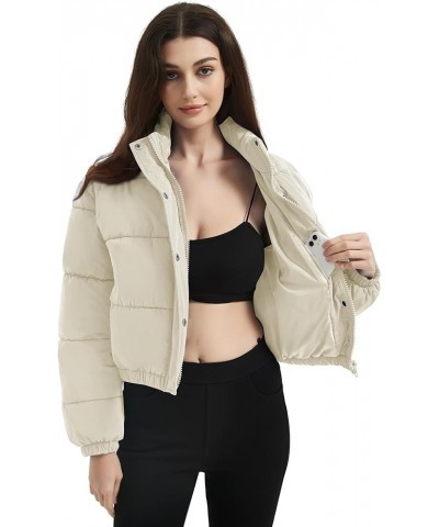 Women's Cropped Puffer Jacket Quilted Coat Baggy Puffer Short Down Outerwear with Pockets Z Beige $14.24 Jackets