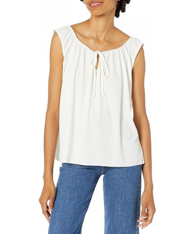 Women's Sleeveless Peasant Top with Tie Neck Ivory $9.08 Blouses