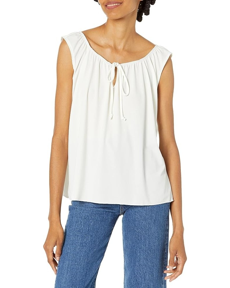 Women's Sleeveless Peasant Top with Tie Neck Ivory $9.08 Blouses