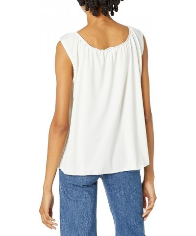 Women's Sleeveless Peasant Top with Tie Neck Ivory $9.08 Blouses