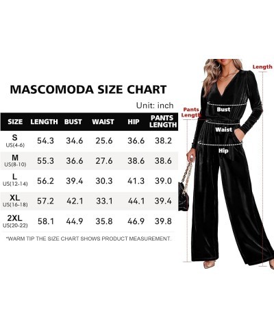 2023 Velvet Long Sleeve Wide Leg Jumpsuits for Women Dressy V Neck Belted Romper One Piece Fall Outfits with Pocket Black $24...