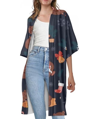 Women Summer Cardigan Casual Open Front Half Sleeve Loose Cover Ups Tops Kimono Plus Size Cartoon Christmas Bear $17.66 Swims...