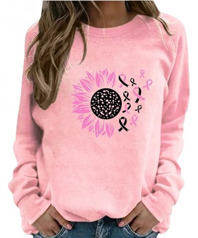 Breast Cancer Awareness Crewneck Sweatshirt for Women Floral Pink Ribbon Print Pullover Cute Tops Long Sleeve Shirts B02-pink...