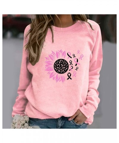 Breast Cancer Awareness Crewneck Sweatshirt for Women Floral Pink Ribbon Print Pullover Cute Tops Long Sleeve Shirts B02-pink...