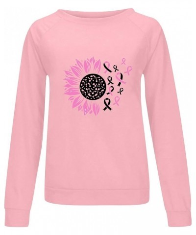 Breast Cancer Awareness Crewneck Sweatshirt for Women Floral Pink Ribbon Print Pullover Cute Tops Long Sleeve Shirts B02-pink...