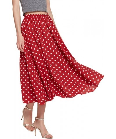 Women's Casual Contrast Polka Dot Chiffon Bohemia Swing Beach Midi A-Line Skirts Red $17.39 Skirts