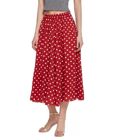 Women's Casual Contrast Polka Dot Chiffon Bohemia Swing Beach Midi A-Line Skirts Red $17.39 Skirts