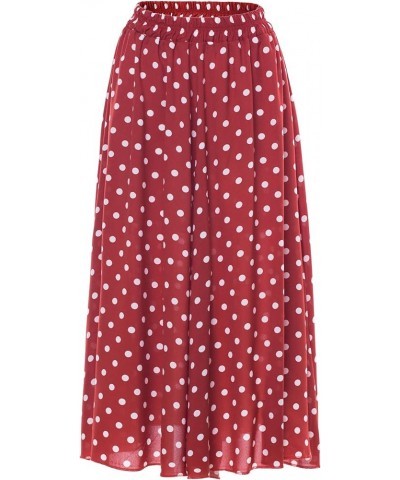 Women's Casual Contrast Polka Dot Chiffon Bohemia Swing Beach Midi A-Line Skirts Red $17.39 Skirts