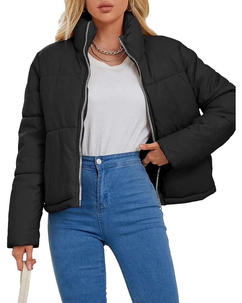 Women Faux Leather Jacket Long Quilted Hood Puffer Winter Coat Black Short $17.15 Jackets