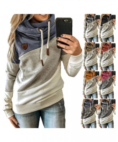 Hoodies for Women Cowl Neck Pullover Sweatshirts Casual Color Block Patchwork Long Sleeve Drawstring Jumper Tunic Tops Multi ...