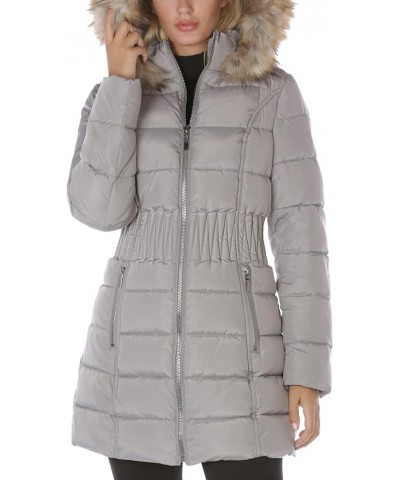 Women's 3/4 Puffer Jacket with Zig Zag Cinched Waist and Faux Fur Trim Hood Raw Silk $43.40 Jackets