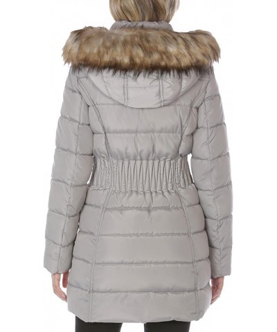 Women's 3/4 Puffer Jacket with Zig Zag Cinched Waist and Faux Fur Trim Hood Raw Silk $43.40 Jackets