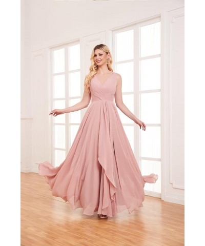 V Neck Long Bridesmaid Dresses for Women A Line Pleated Chiffon Ruffles Formal Evening Dresses with Slit Dusty Blue $25.49 Dr...