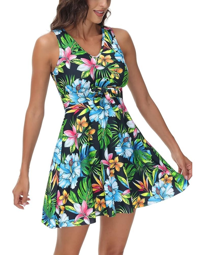 Women's Two Piece Swimsuits Tummy Control Back Cross Flowy Swimdress Bathing Suits with Boyshorts Swimwear Green Floral $17.1...