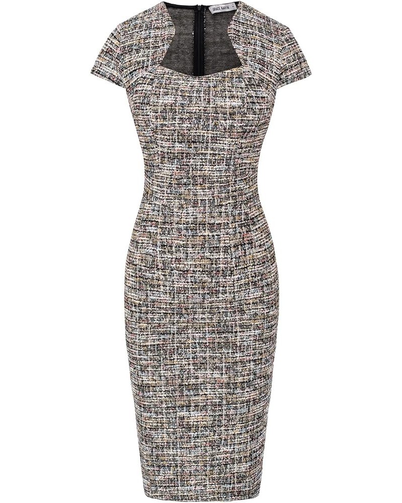 Women's Gorgeous Work Pencil Dress Cap Sleeve Sexy Bodycon Dress Black(plaid) $25.52 Dresses