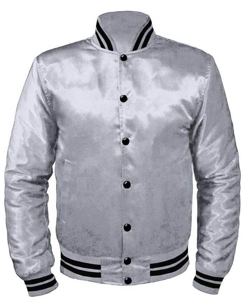 Original American Varsity Letterman College Baseball Bomber Satin Jackets Silver $50.34 Jackets