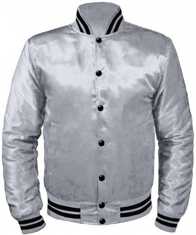 Original American Varsity Letterman College Baseball Bomber Satin Jackets Silver $50.34 Jackets