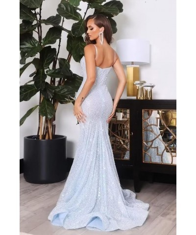 Sparkly Sequin Prom Dresses for Women Mermaid Gowns Evening Dresses Spaghetti Straps Bodycon Formal Party Dress Silver $23.10...