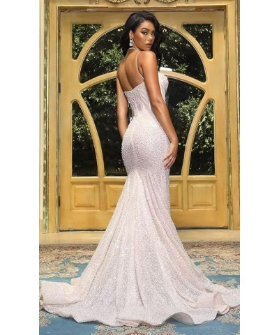 Sparkly Sequin Prom Dresses for Women Mermaid Gowns Evening Dresses Spaghetti Straps Bodycon Formal Party Dress Silver $23.10...