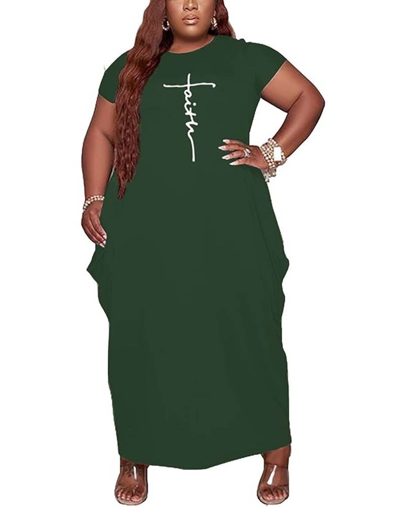 Women's Summer Plus Size Short Sleeved Long Dress Casual Loose Faith Beach Maxi Dress with Pockets B-81-1army Green $14.70 Dr...