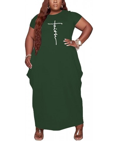 Women's Summer Plus Size Short Sleeved Long Dress Casual Loose Faith Beach Maxi Dress with Pockets B-81-1army Green $14.70 Dr...