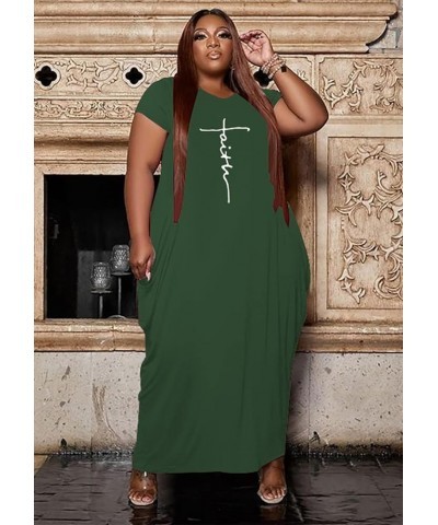 Women's Summer Plus Size Short Sleeved Long Dress Casual Loose Faith Beach Maxi Dress with Pockets B-81-1army Green $14.70 Dr...