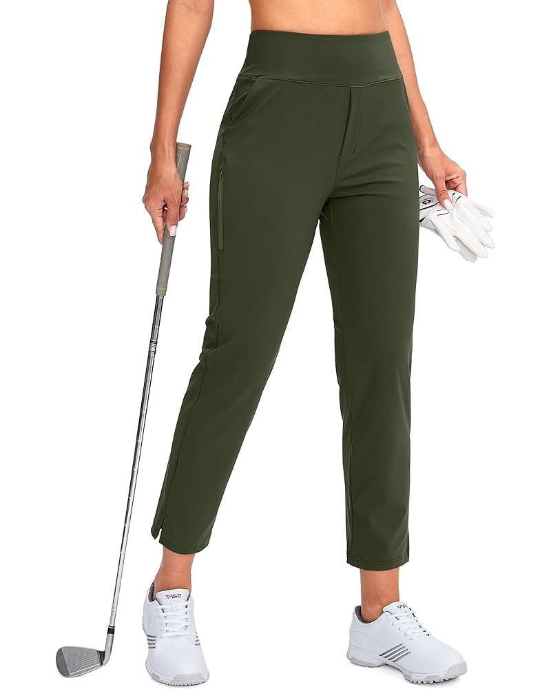 Women's Golf Pants Stretch Work Ankle Pants High Waist Dress Pants with Pockets for Yoga Business Travel Casual Army Green $1...