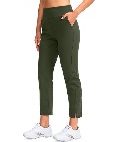 Women's Golf Pants Stretch Work Ankle Pants High Waist Dress Pants with Pockets for Yoga Business Travel Casual Army Green $1...