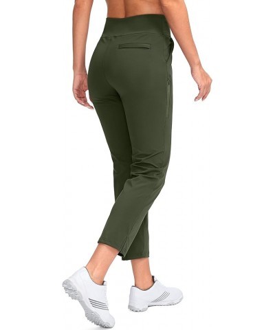 Women's Golf Pants Stretch Work Ankle Pants High Waist Dress Pants with Pockets for Yoga Business Travel Casual Army Green $1...