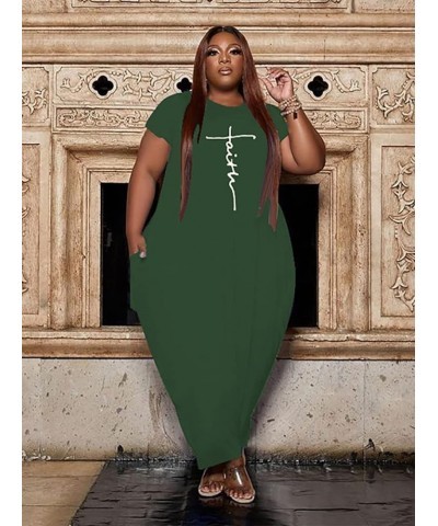 Women's Summer Plus Size Short Sleeved Long Dress Casual Loose Faith Beach Maxi Dress with Pockets B-81-1army Green $14.70 Dr...