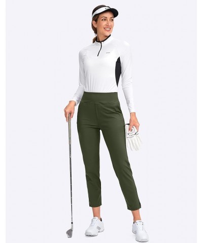 Women's Golf Pants Stretch Work Ankle Pants High Waist Dress Pants with Pockets for Yoga Business Travel Casual Army Green $1...