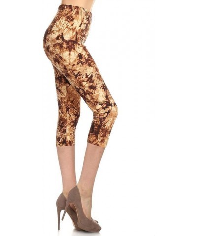 High Waisted Tie Dye & Fabric Print Leggings for Women - Reg, Plus, 1X3X, 3X5X Capri Gold Glow $10.07 Leggings