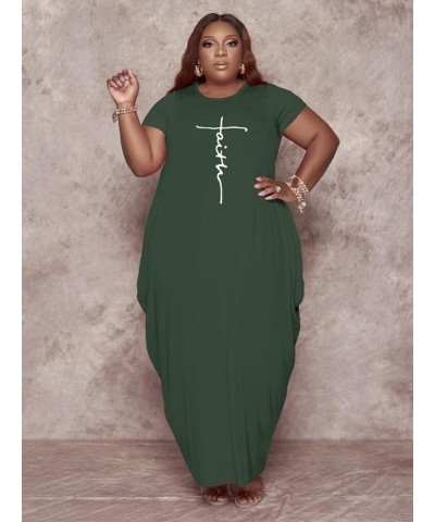 Women's Summer Plus Size Short Sleeved Long Dress Casual Loose Faith Beach Maxi Dress with Pockets B-81-1army Green $14.70 Dr...