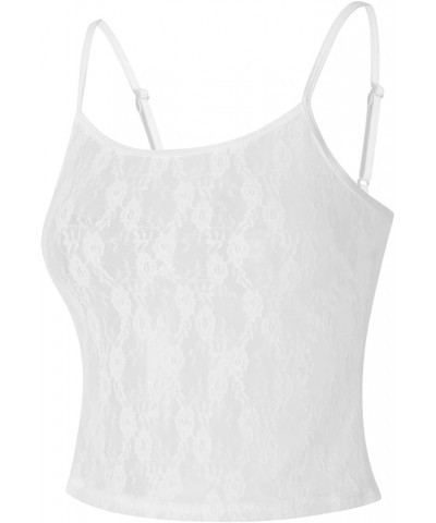 Women Summer Floral Lace Camisole Mesh See Through Spaghetti Strap Corset Bustier Y2K Low Cut Going Out Crop Top F-white $7.7...