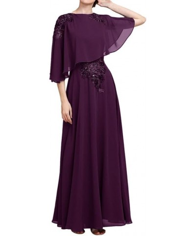 Mother of The Bride Dresses Lace with Cape 1/2 Sleeves Scoop Floor-Length Chiffon Mother of The Bride Dress Beading Sequins P...