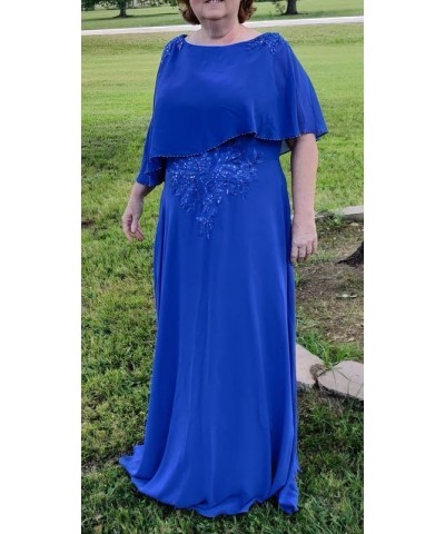 Mother of The Bride Dresses Lace with Cape 1/2 Sleeves Scoop Floor-Length Chiffon Mother of The Bride Dress Beading Sequins P...