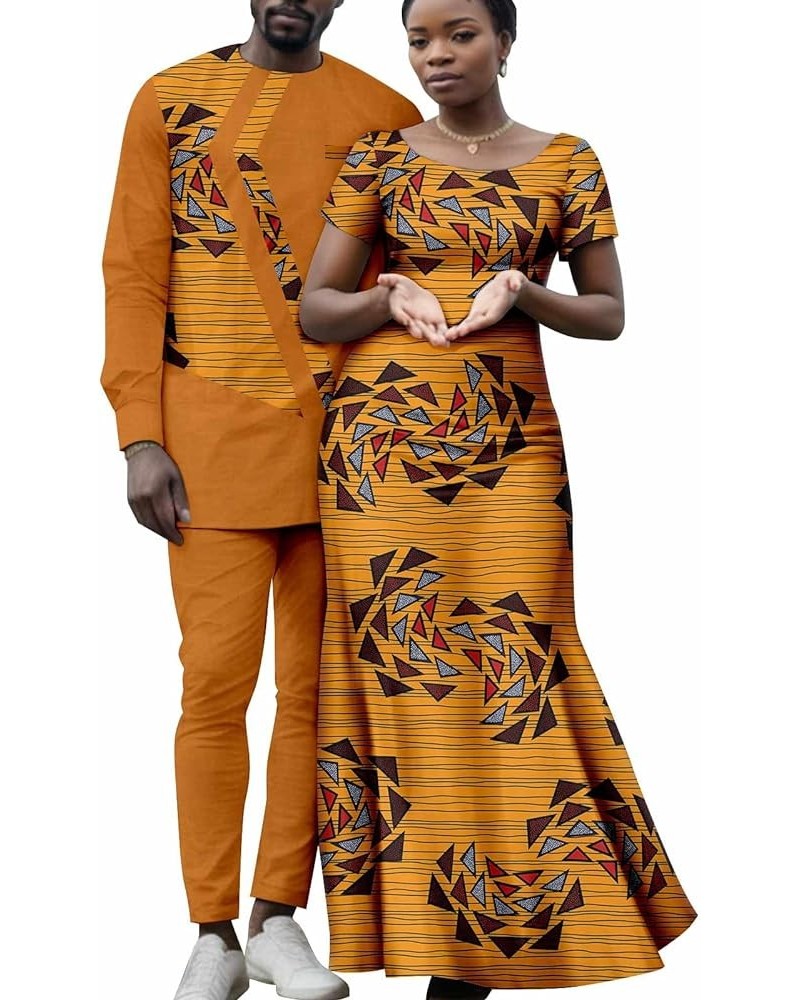 Africa Couples Men's Long Sleeve Irregular Printed Fabric Patchwork Top and Pants Women's Classic Dress Long Dress Men 649 44...