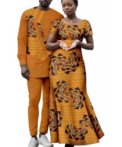 Africa Couples Men's Long Sleeve Irregular Printed Fabric Patchwork Top and Pants Women's Classic Dress Long Dress Men 649 44...