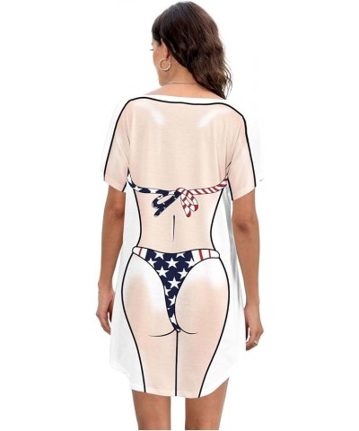 Women's Cute Bikini Printed T Shirt Dress Short Sleeve Baggy Shirt Beach Fun Swimwear Cover Up Dress Star Flag $14.99 Swimsuits