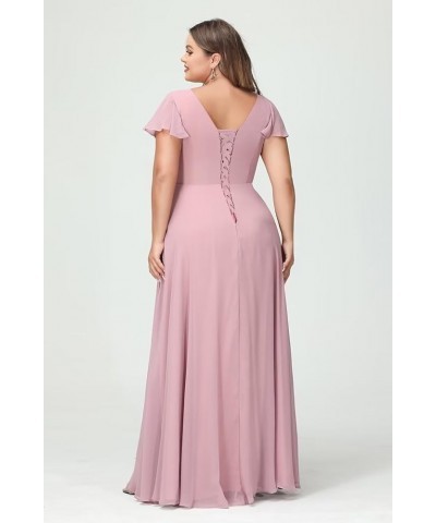 Women's Fultter Sleeves Bridesmaid Dresses Long with Slit Pleated Chiffon Formal Party Dresses with Pocket NA20 Coral $33.14 ...