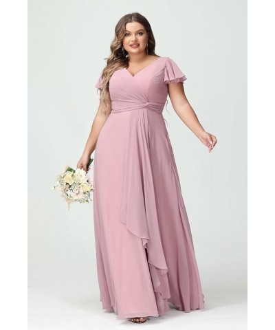 Women's Fultter Sleeves Bridesmaid Dresses Long with Slit Pleated Chiffon Formal Party Dresses with Pocket NA20 Coral $33.14 ...