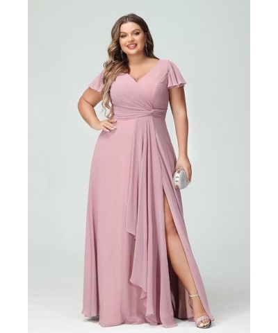 Women's Fultter Sleeves Bridesmaid Dresses Long with Slit Pleated Chiffon Formal Party Dresses with Pocket NA20 Coral $33.14 ...