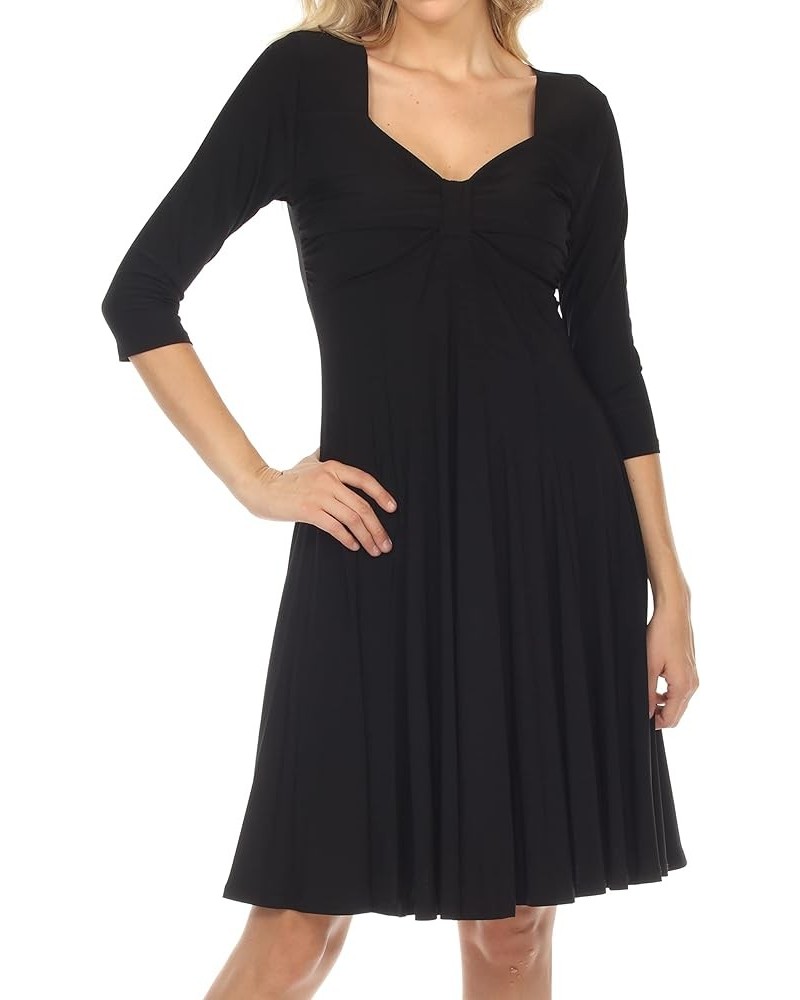 3/4 Sleeve Slimming Missy Plus Size Midi A-Line Cocktail Dress | Empire Waist Evening Party Black $45.32 Dresses