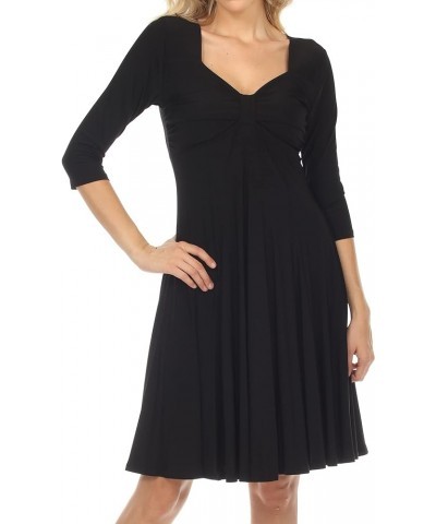 3/4 Sleeve Slimming Missy Plus Size Midi A-Line Cocktail Dress | Empire Waist Evening Party Black $45.32 Dresses