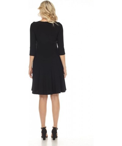 3/4 Sleeve Slimming Missy Plus Size Midi A-Line Cocktail Dress | Empire Waist Evening Party Black $45.32 Dresses