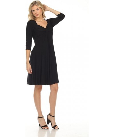 3/4 Sleeve Slimming Missy Plus Size Midi A-Line Cocktail Dress | Empire Waist Evening Party Black $45.32 Dresses