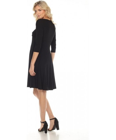 3/4 Sleeve Slimming Missy Plus Size Midi A-Line Cocktail Dress | Empire Waist Evening Party Black $45.32 Dresses