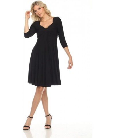 3/4 Sleeve Slimming Missy Plus Size Midi A-Line Cocktail Dress | Empire Waist Evening Party Black $45.32 Dresses