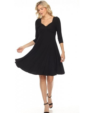 3/4 Sleeve Slimming Missy Plus Size Midi A-Line Cocktail Dress | Empire Waist Evening Party Black $45.32 Dresses